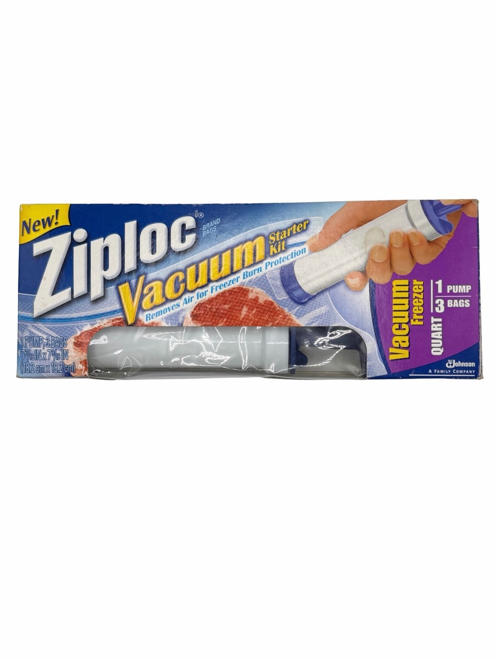 Ziploc Vacuum Starter Kit Pump + 3 Quart Freezer Bags NEW